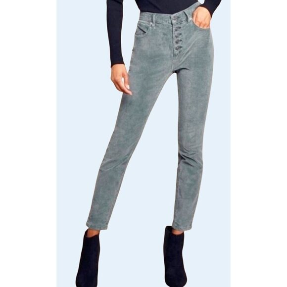 FREE PEOPLE / We the Free Grey Exposed Button Corduroy Pants Sz 26 - Picture 1 of 6